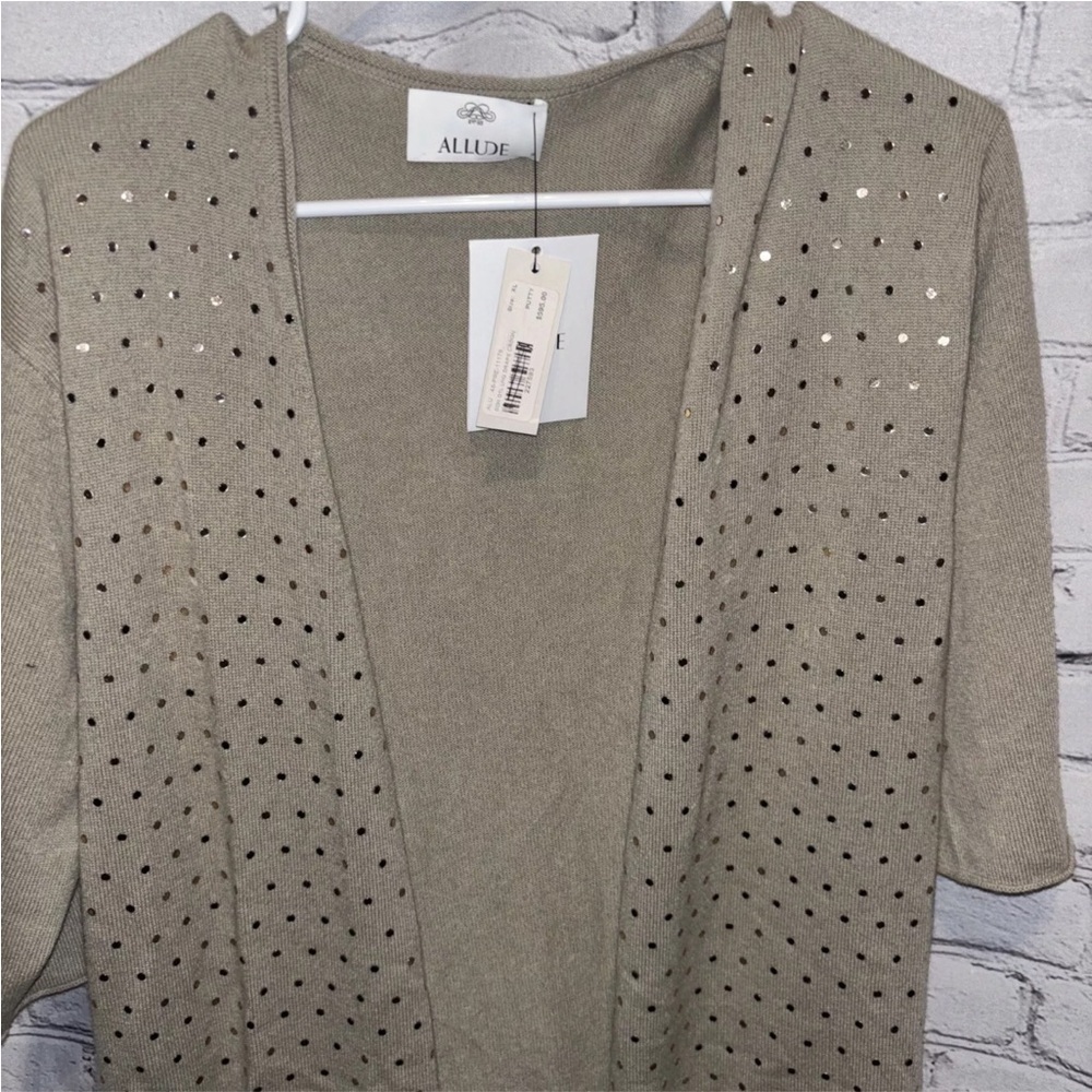 Allude Cashmere Drape Long Cardigan With Embellishment Womens Short Sleeve Sz XL - Picture 2 of 7